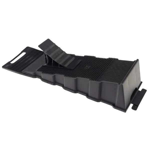 Picture of a caravan ramp, wheel chock and removable mudguard